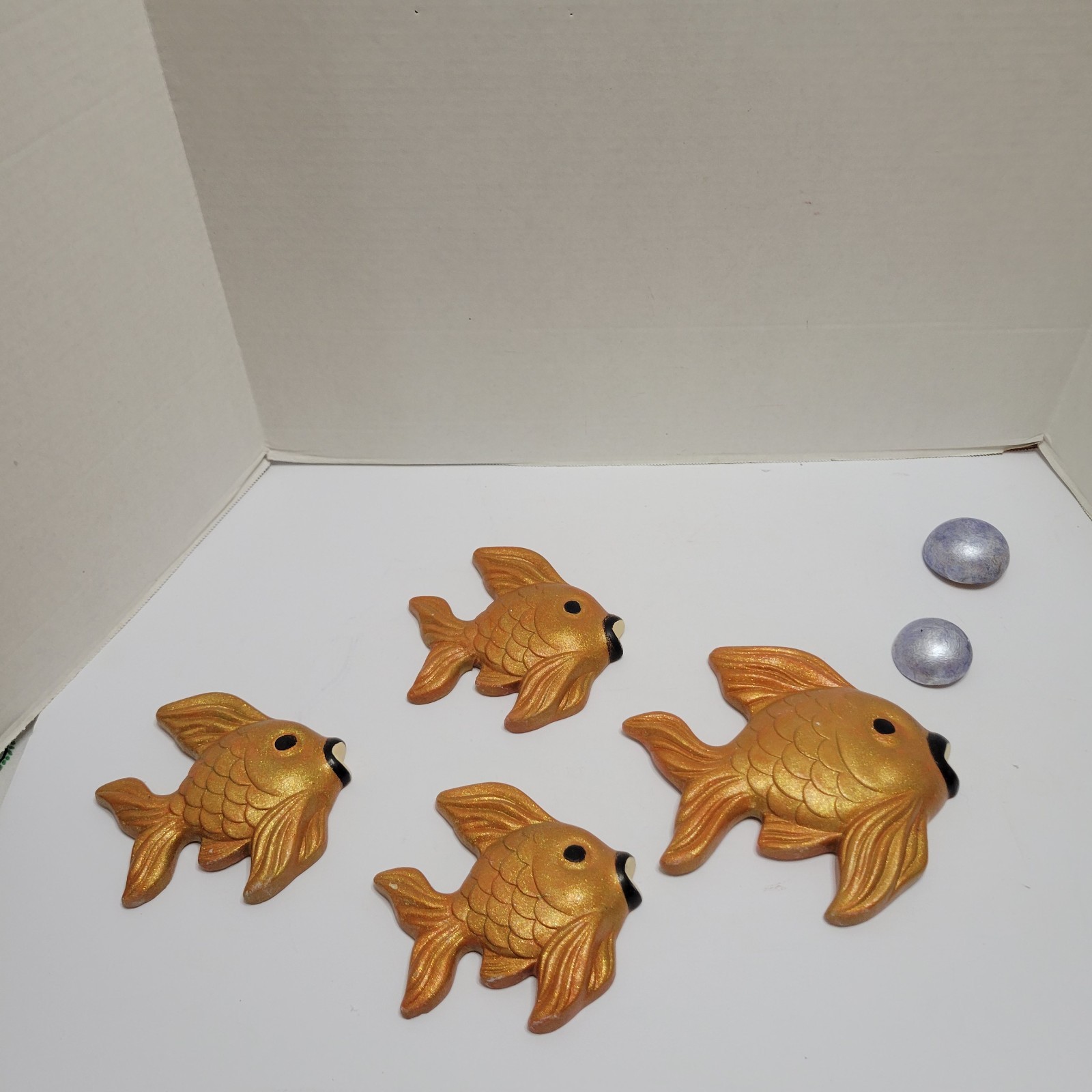 6 Vtg 1960 Miller Studio Ink Chalkware Bubbles & Fish Orange & Gold Has A Repair