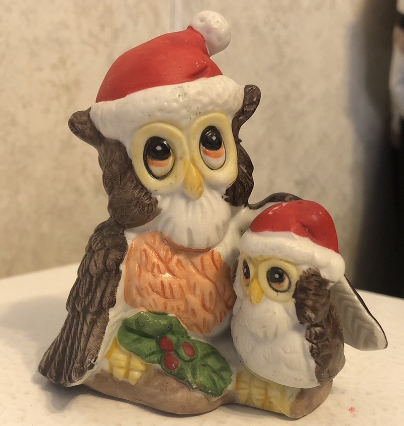 Vintage Lefton Christmas Owls Figurine Porcelain 3
