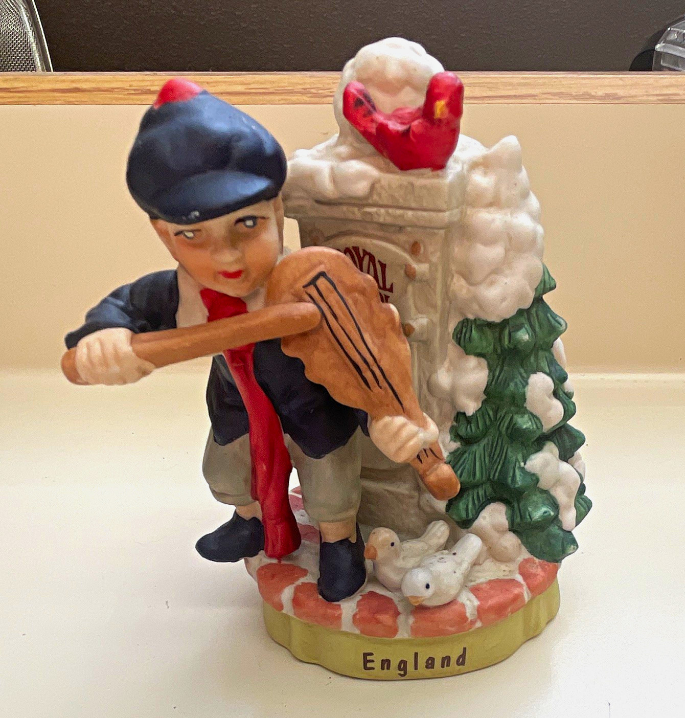 Hand Painted Ceramic Boy Figurine People Theme Multicolor Painted Finish
