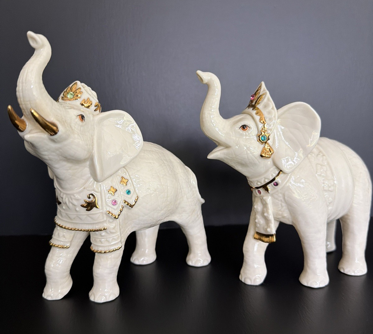 Lenox Royal Court Elephants Balinese Pair Bejeweled Animals