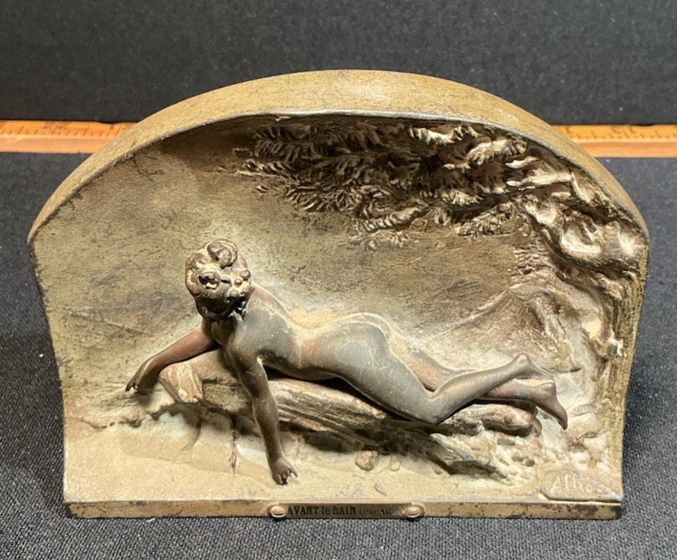 Antique Avant Le Bain Art Nouveau Nude Sculpture by Charles Édouard Alliot
