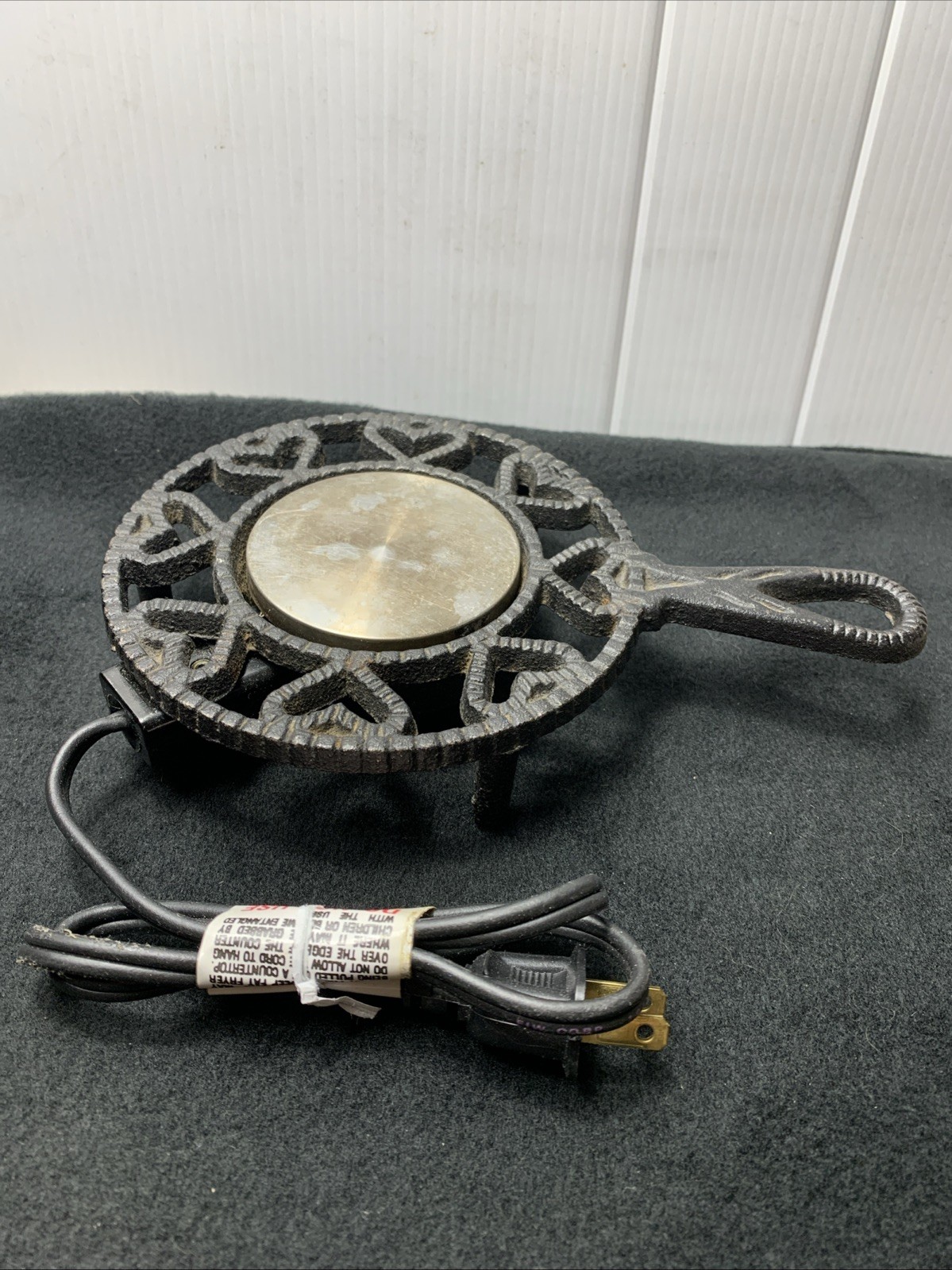 Vintage Cast Iron Trivet Electric Warming Plate Heart Design- Rare & Works