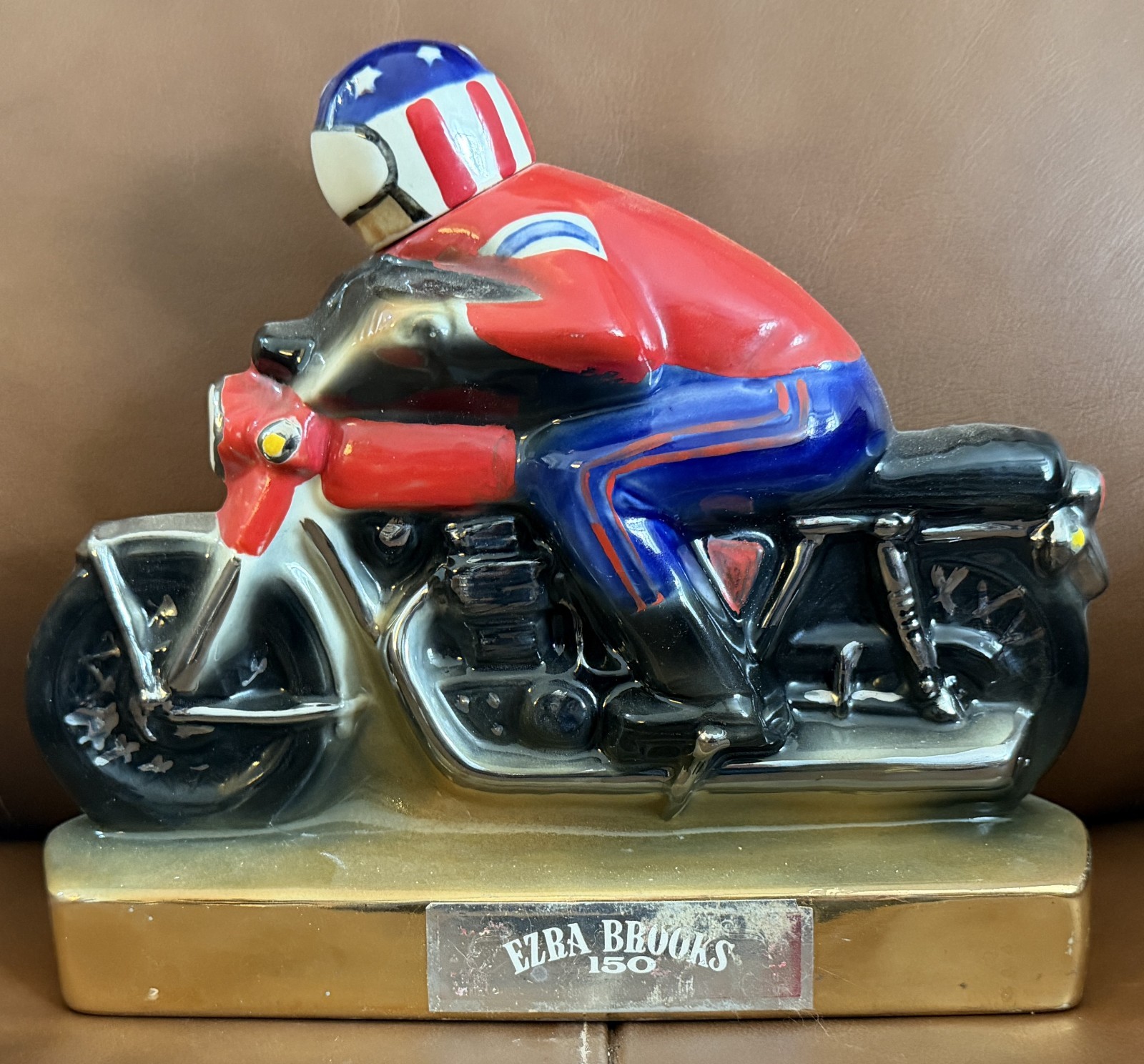 VINTAGE 1971 EZRA BROOKS AMERICAN MOTORCYCLE RACER DECANTER