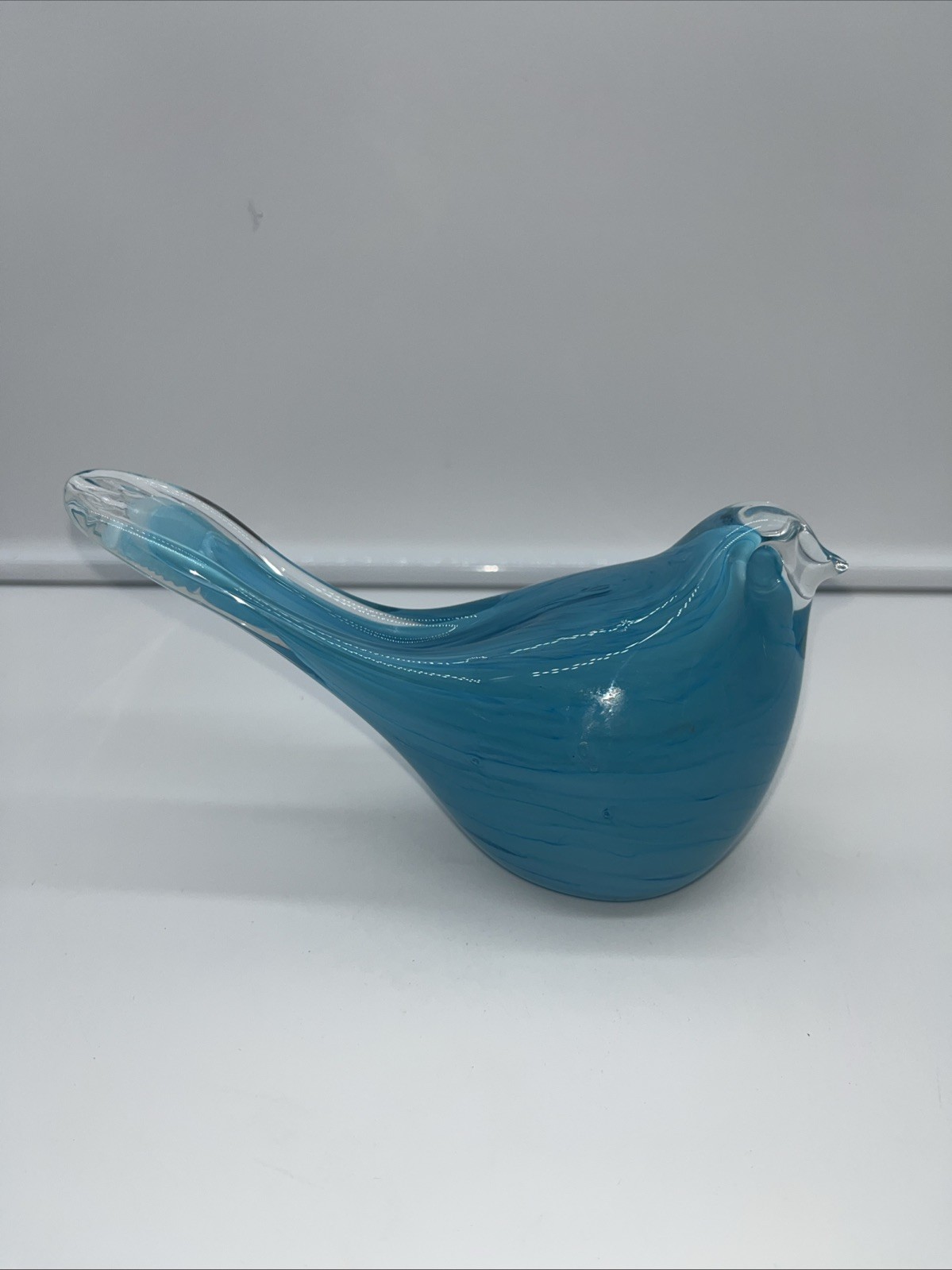 Turquoise & Clear Bluebird of Happiness Glass Figurine 6.5” Long x 3.5” Tall