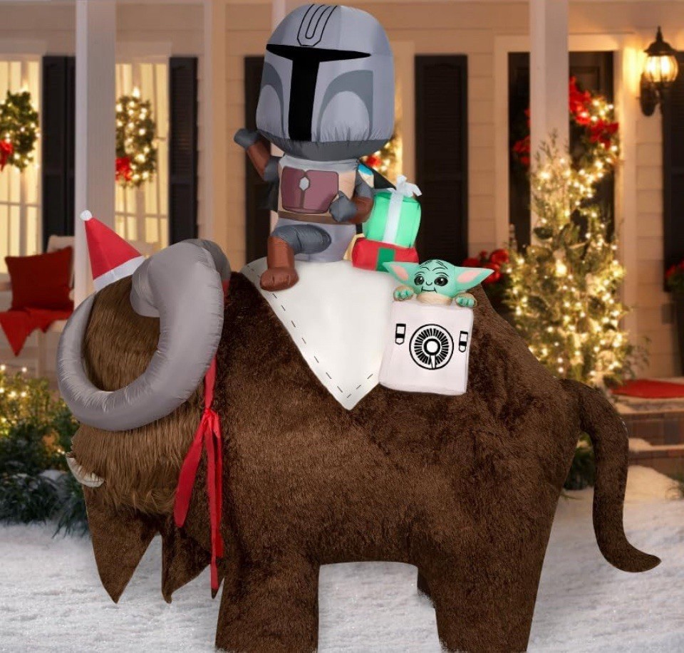 7' Star Wars Mandalorian and Grogu on Bantha Christmas Inflatable Decoration NIB