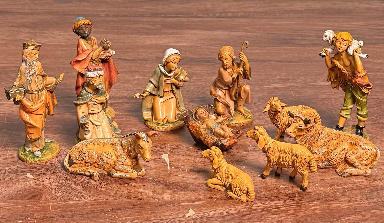 Vintage Fontanini Italy PF Christmas Nativity 12-pc Set Hard Plastic EC 3-4.5“