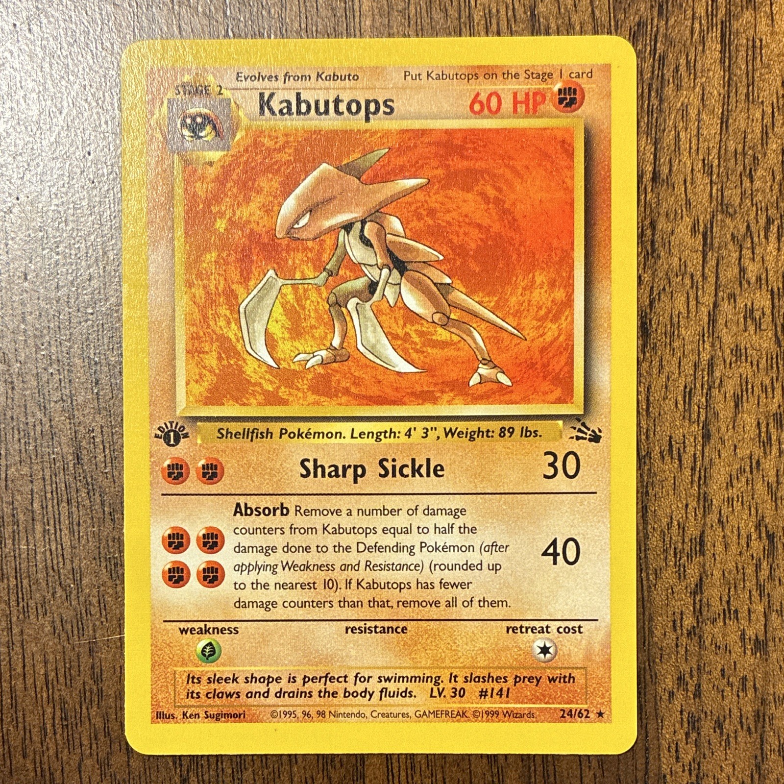 Pokémon 1st Edition Kabutops 24/62 Trading Card 1999 English Wizards Pokémon 1st Edition Kabutops 24/62 Trading Card 1999 English Wizards