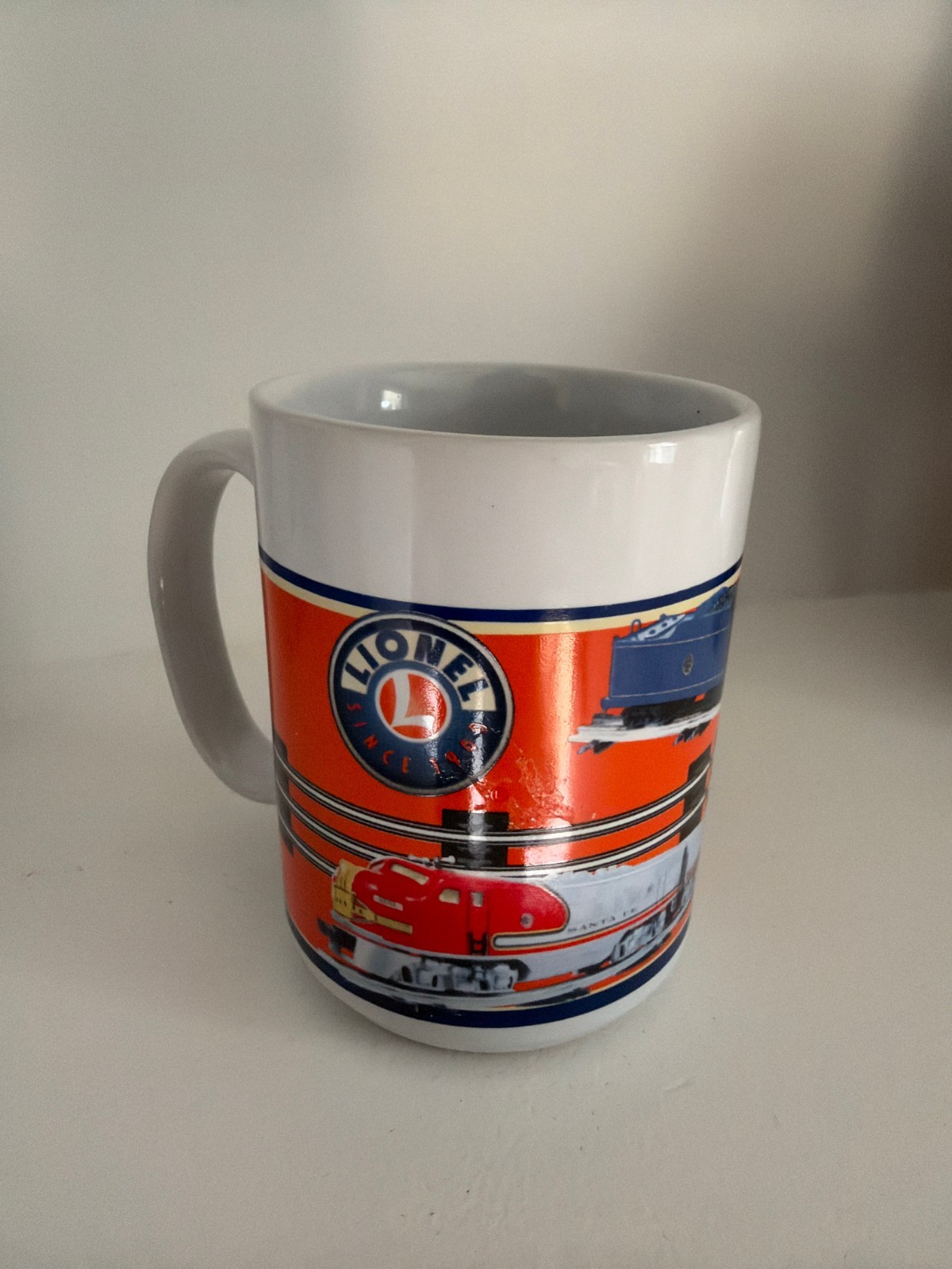 Lionel Trains Coffee Mug 2006 Sherwood Santa Fe F3 Blue Comet Orange Blue 14 oz