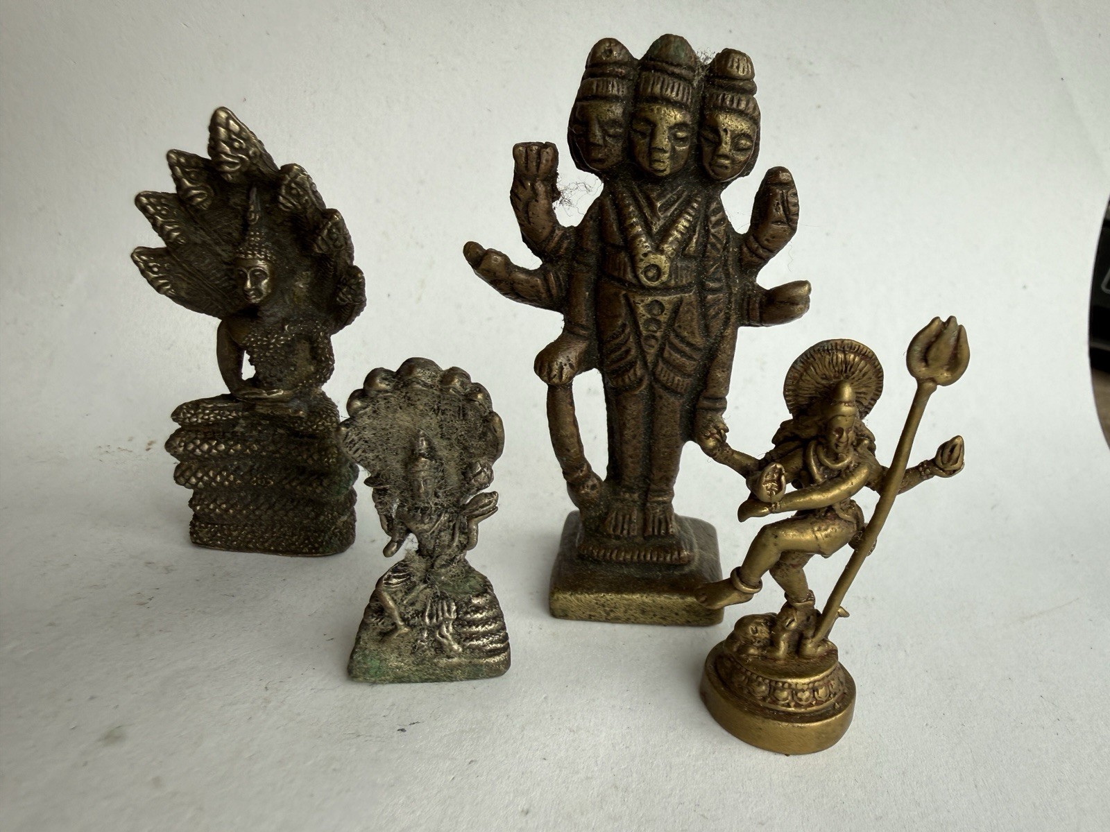 Vintage Brass Hindu Buddhist Deity Figurines Lot Mini Shiva Brahma Naga Buddha