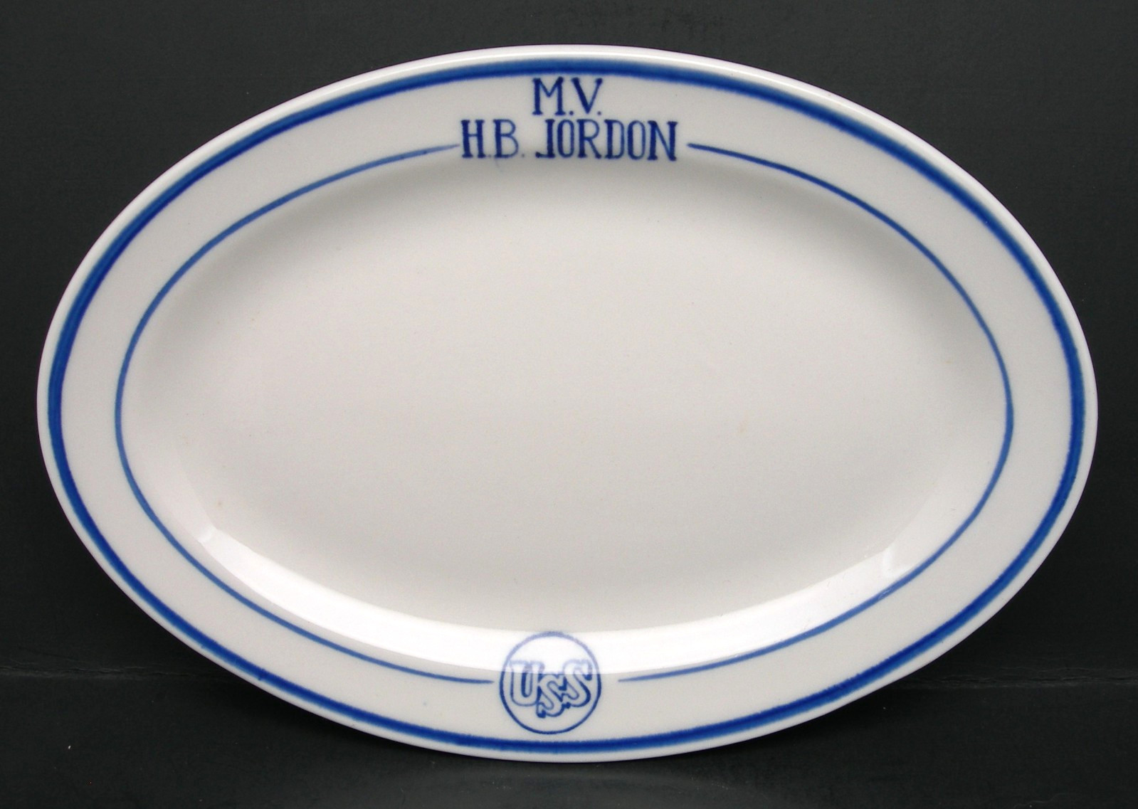 Great Lakes & River Towboat - USS Harvey Jordan - Rare Misspelled China Platter
