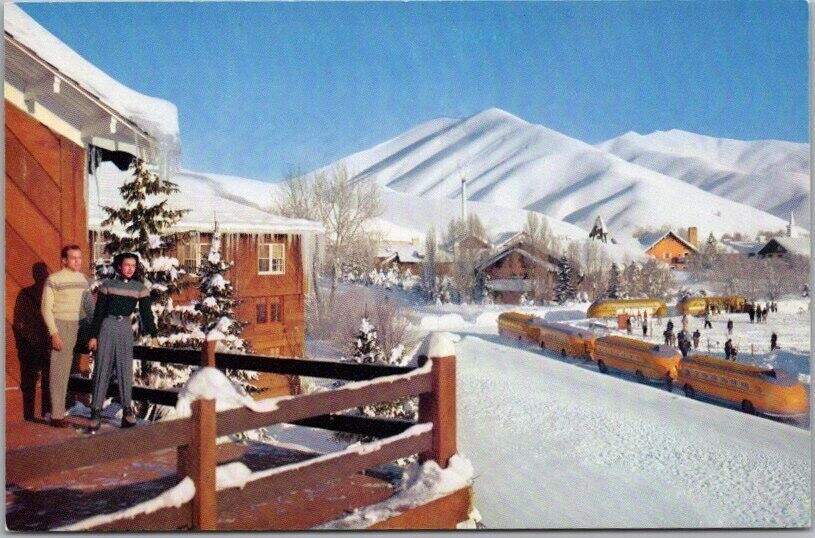 c1950s UNION PACIFIC RAILROAD Advertising Postcard SUN VALLEY Idaho Winter Scene