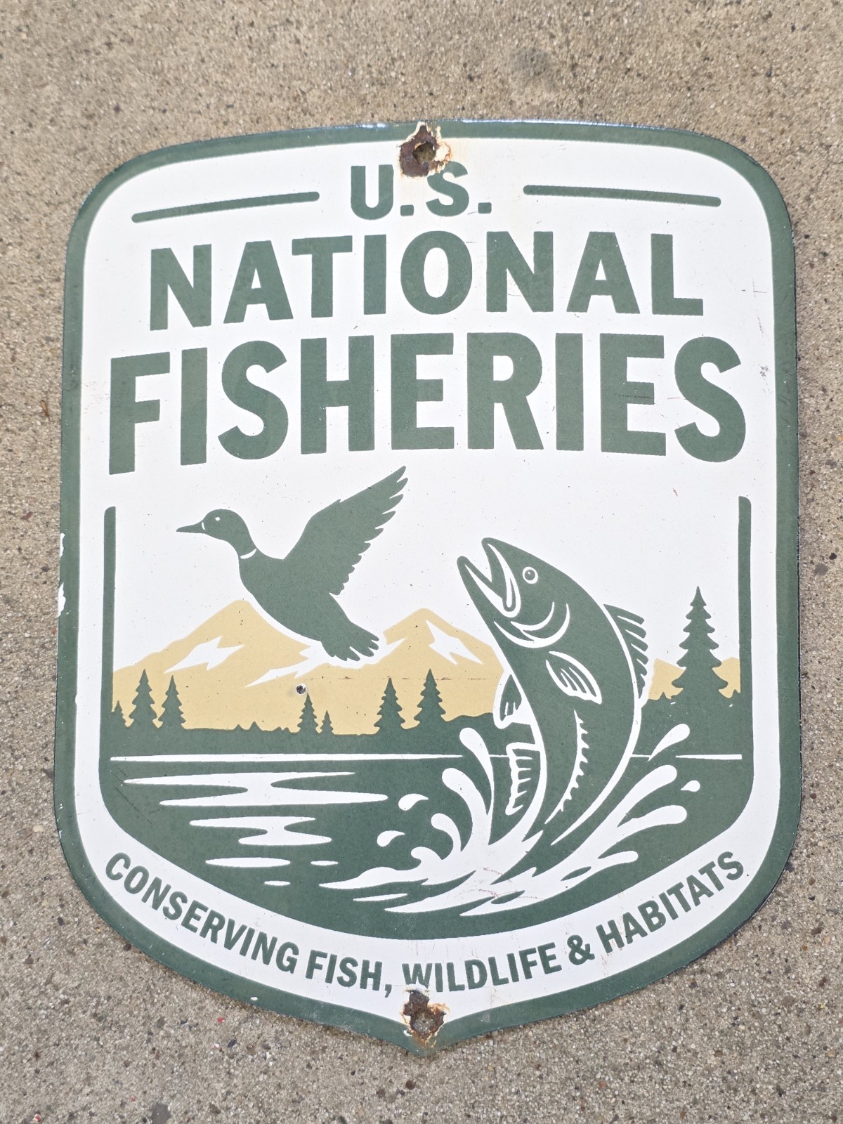 VINTAGE 1950'S U.S. NATIONAL FISHERIES PORCELAIN SIGN 8