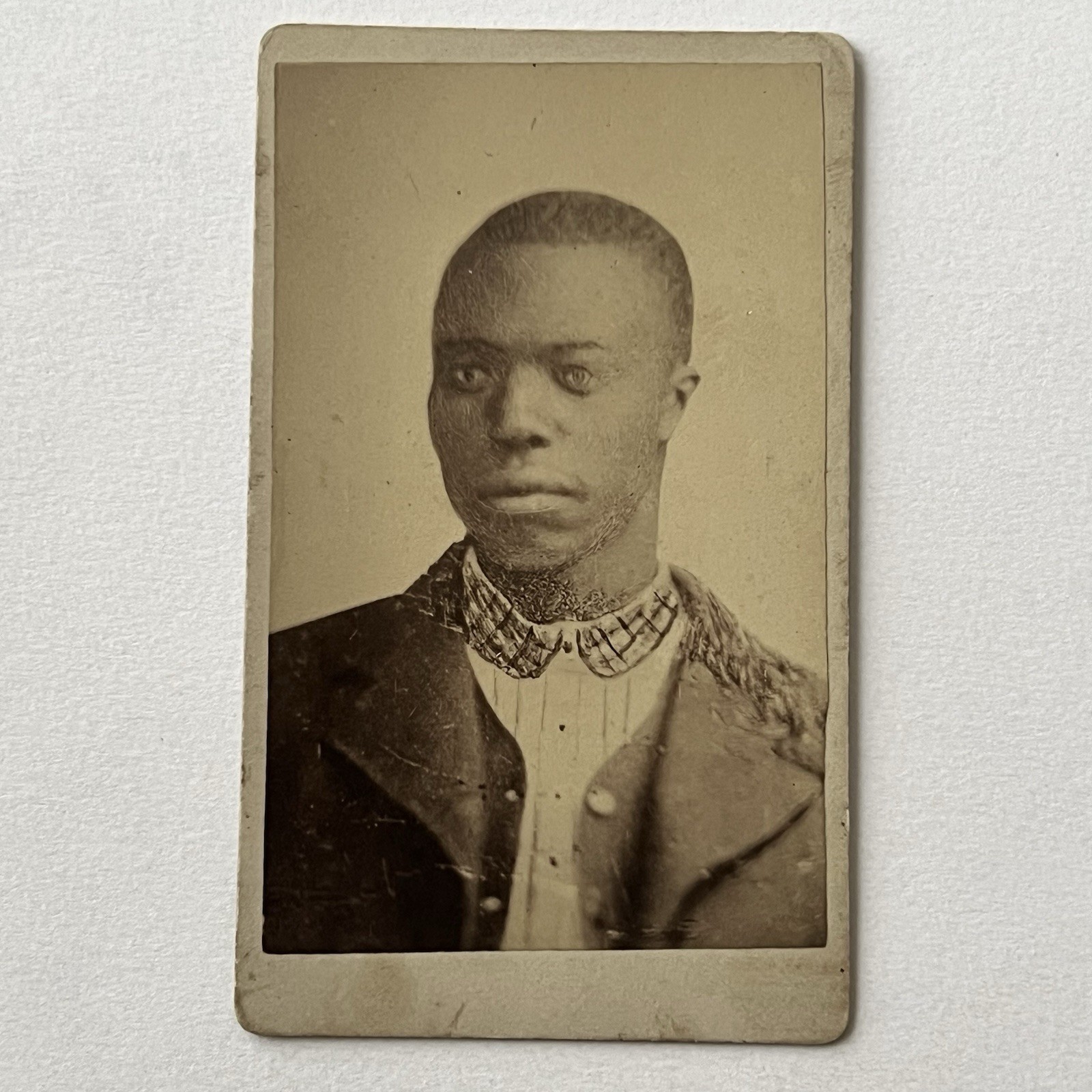 Antique CDV Photograph Black African Black Man Post Mortem Retouch Glass Eye Odd