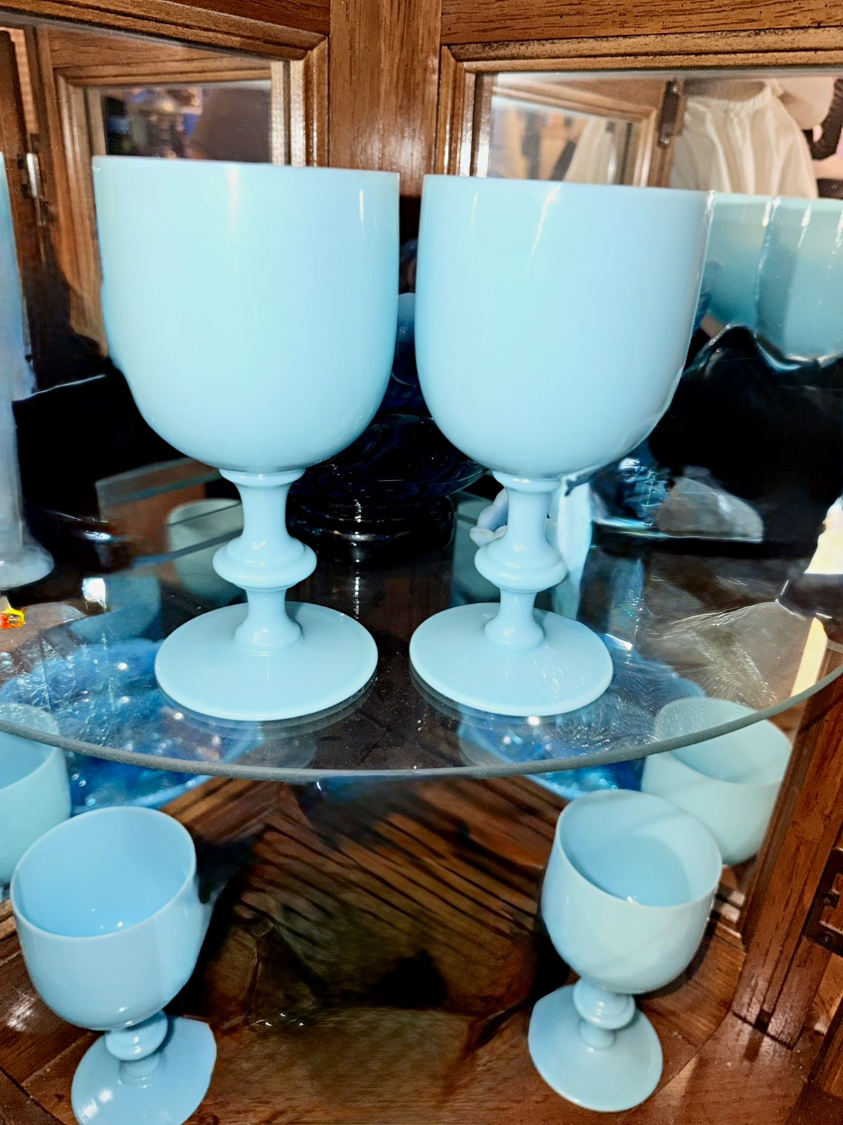 Vintage 1930’s Portieux Vallerysthal blue opaline fire  goblets set of 4