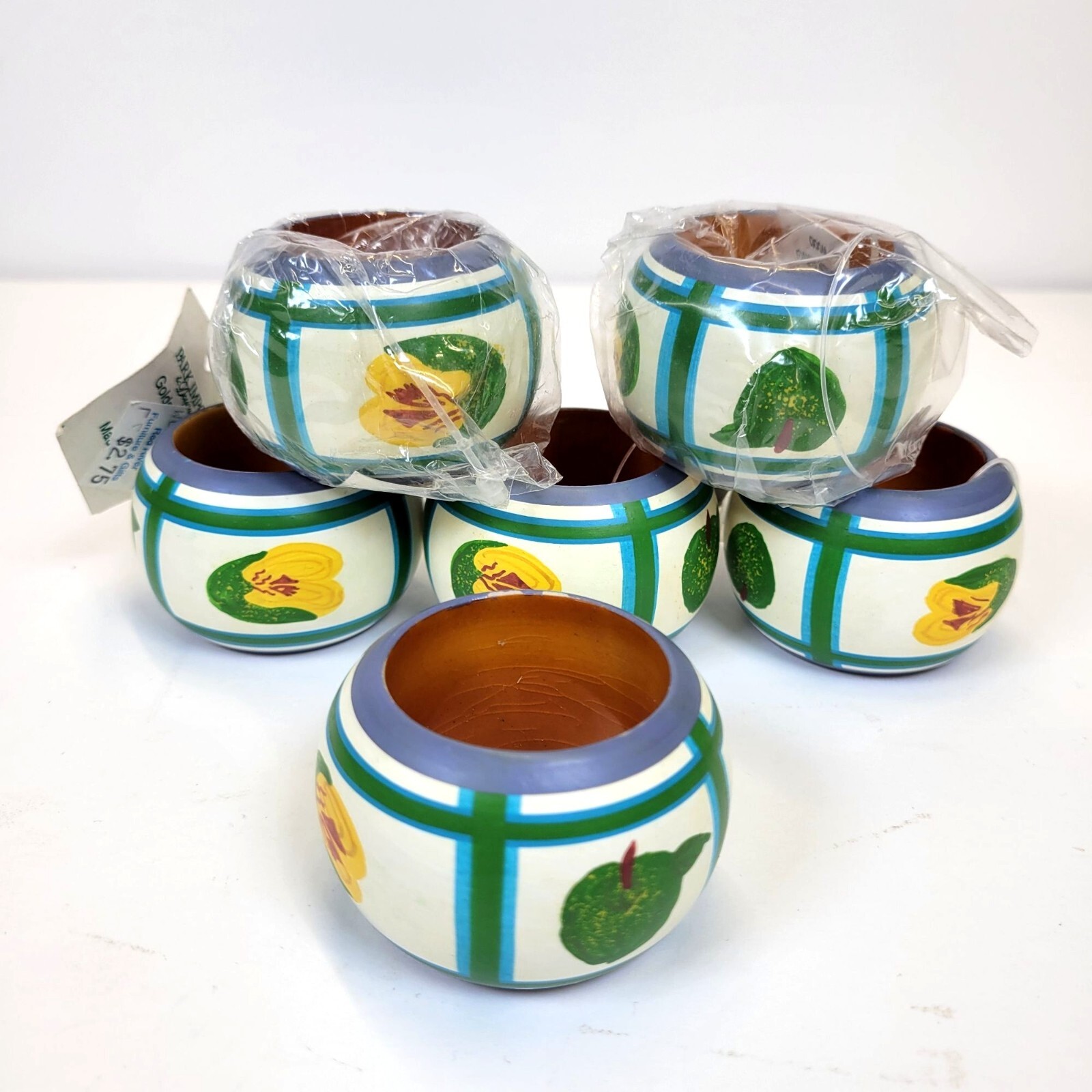 Wood Napkin Holders Set Of 6 Hand-Painted Rings Granny Apple Park Imports NEW