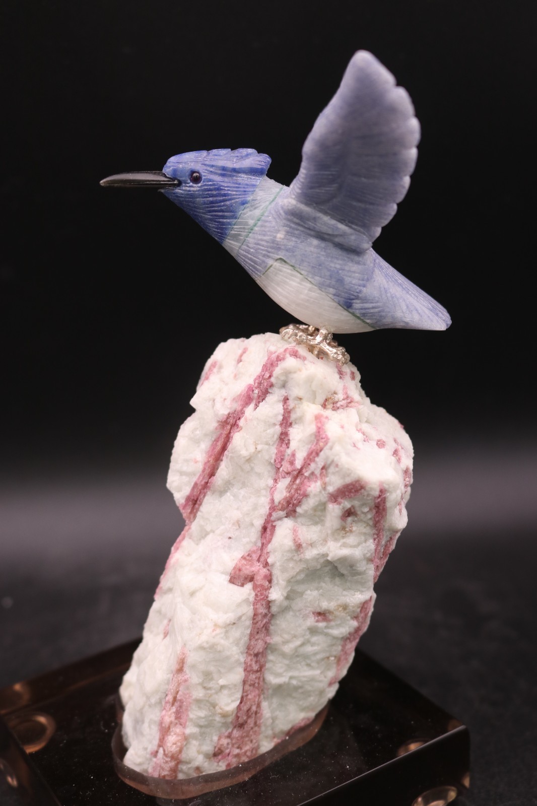 Peter Muller Hand Carved Blue Bird on Tourmaline Base