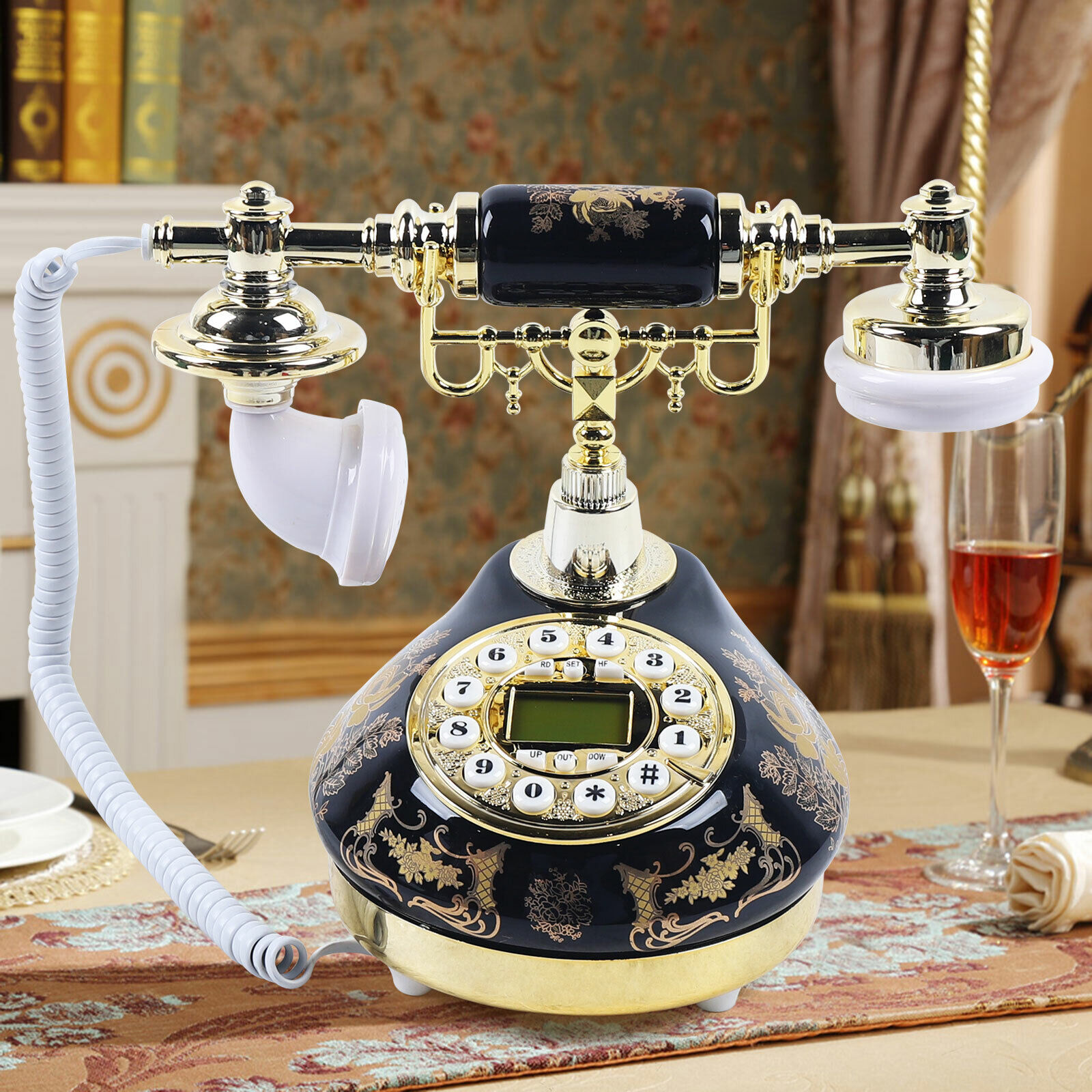 Antique Vintage Ceramic Telephone European Push Button Old Phone Landline Decor