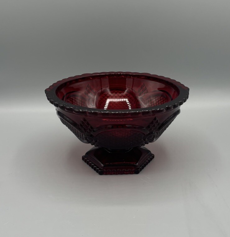 Avon Cape Cod Ruby Red Glass Pedestal Candy Dish, Compote