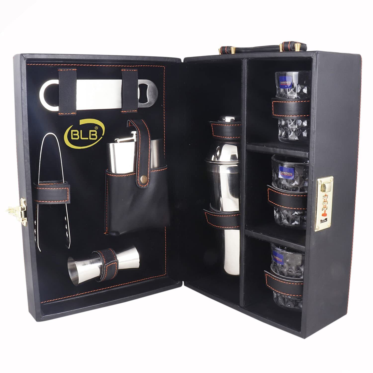 Portable Leatherette Briefcase Bar Set Travel & Picnic Premium Bar Set