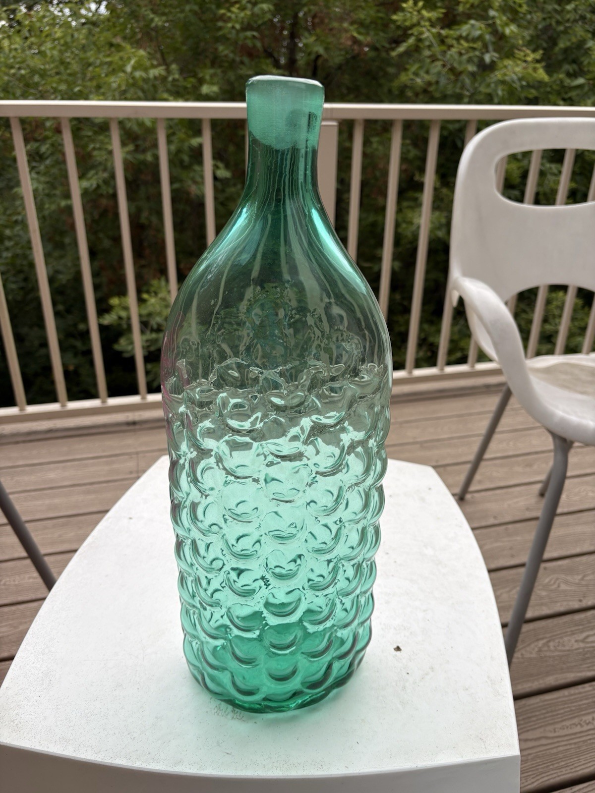 Vintage Blenko #6037 Husted Sapphire Seafoam (?) Vineyard Decanter 16.25\