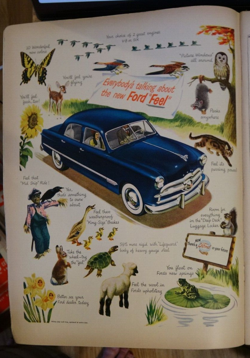1949 Ford: Everybodys Talking About the New Ford Feel Vintage Print Magazine Ad