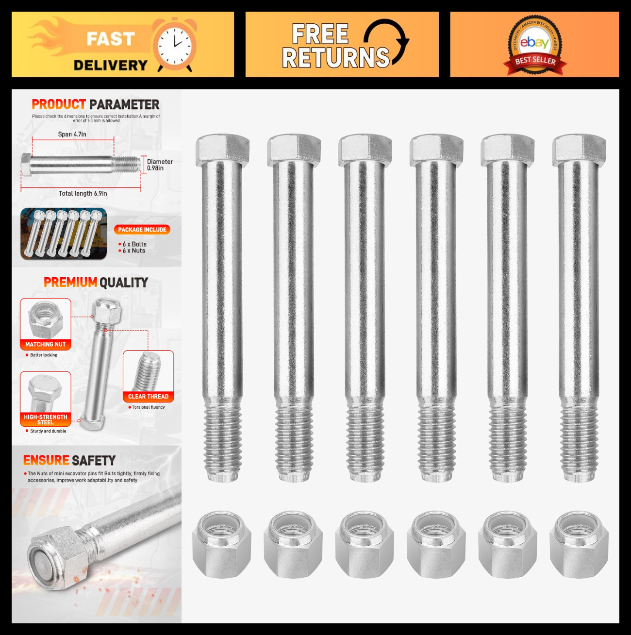 6PCS Mini Excavator Pins 0.98in/25mm, Hydraulic Thumb, Bucket, Ripper, Digger Pa 6PCS Mini Excavator Pins 0.98in/25mm, Hydraulic Thumb, Bucket, Ripper, Digger Pa