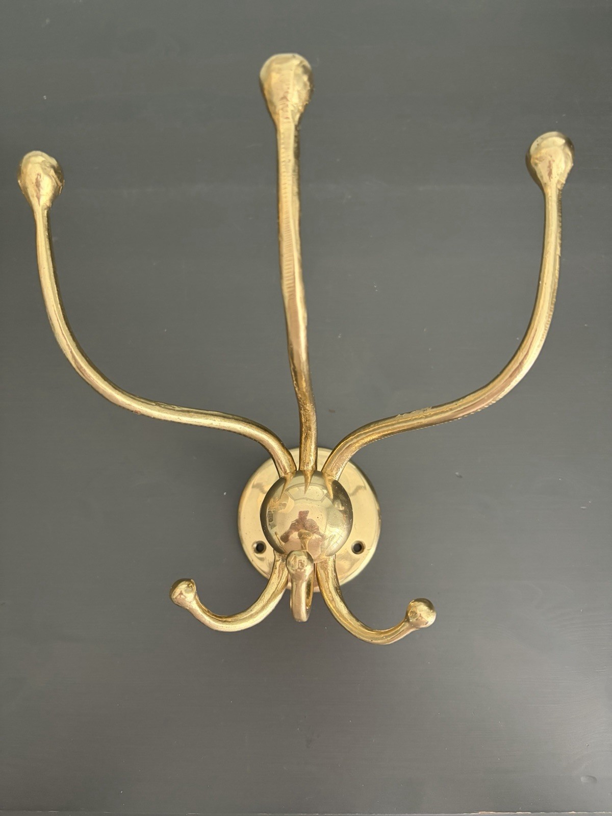 Brass Wall Coat Hat Rack Heavy Vintage Wall-Mounted 6 Prong Barbershop Branch