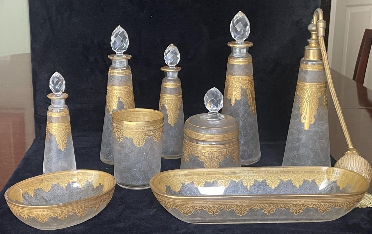 SPECTACULAR 9 Piece Baccarat St Louis c 1910 Gilt Nelly Dresser Set VERY RARE