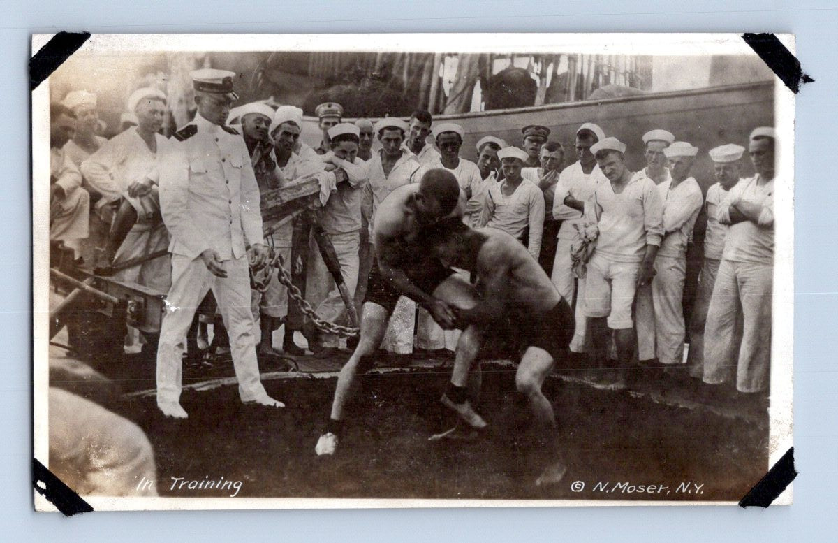 RPPC 1918. WWI SAILORS WRESTLING. POSTCARD A1
