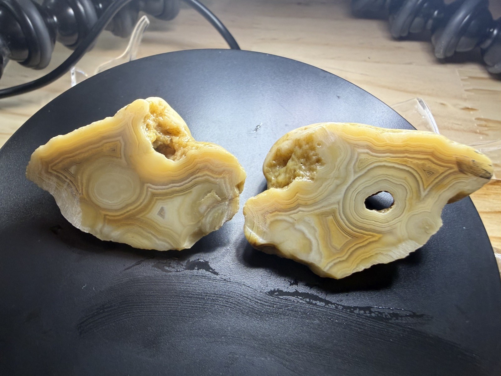 Crowley’s Banded Agate pair lapidary cut/ nice Fortification Banding/Eye Pattern