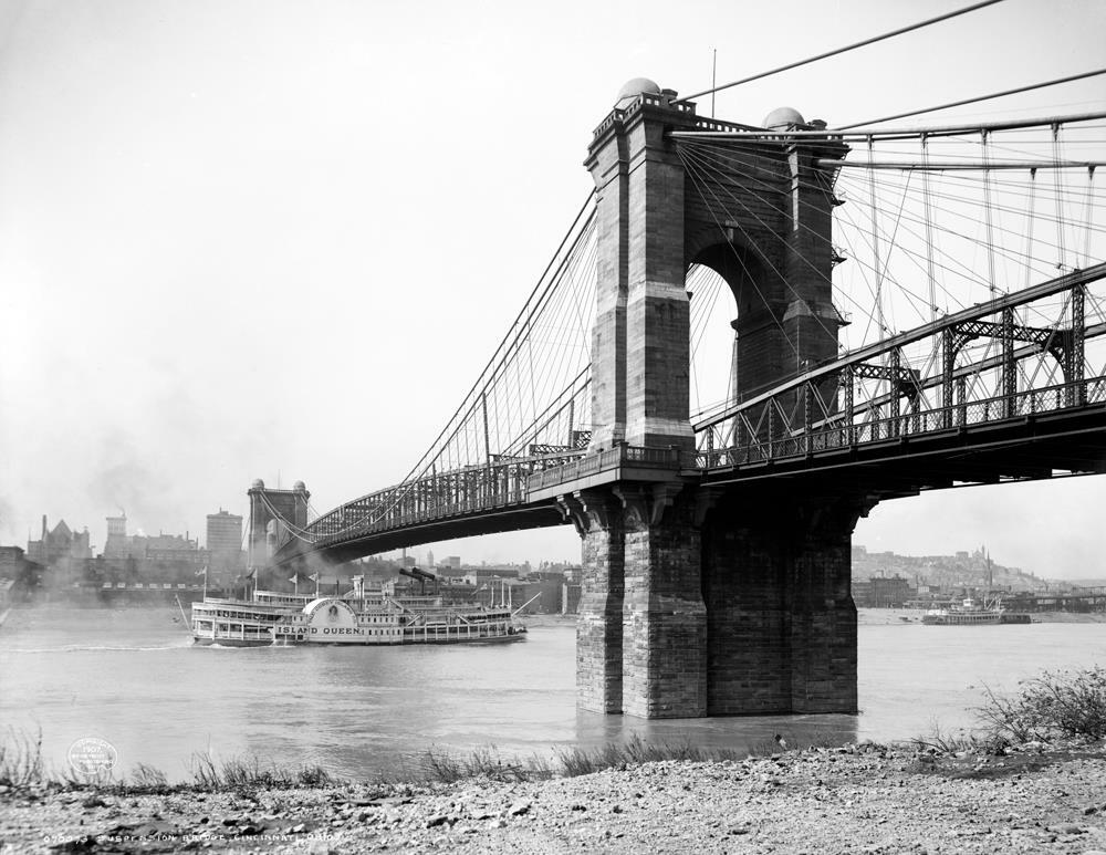1907 Suspension Bridge, Cincinnati, Ohio Old Photo 8.5