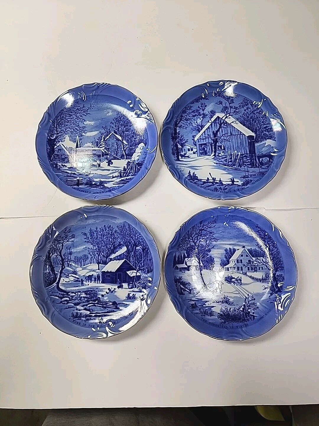 Currier and Ives Winter Collector Plates Blue Willow  8.5\