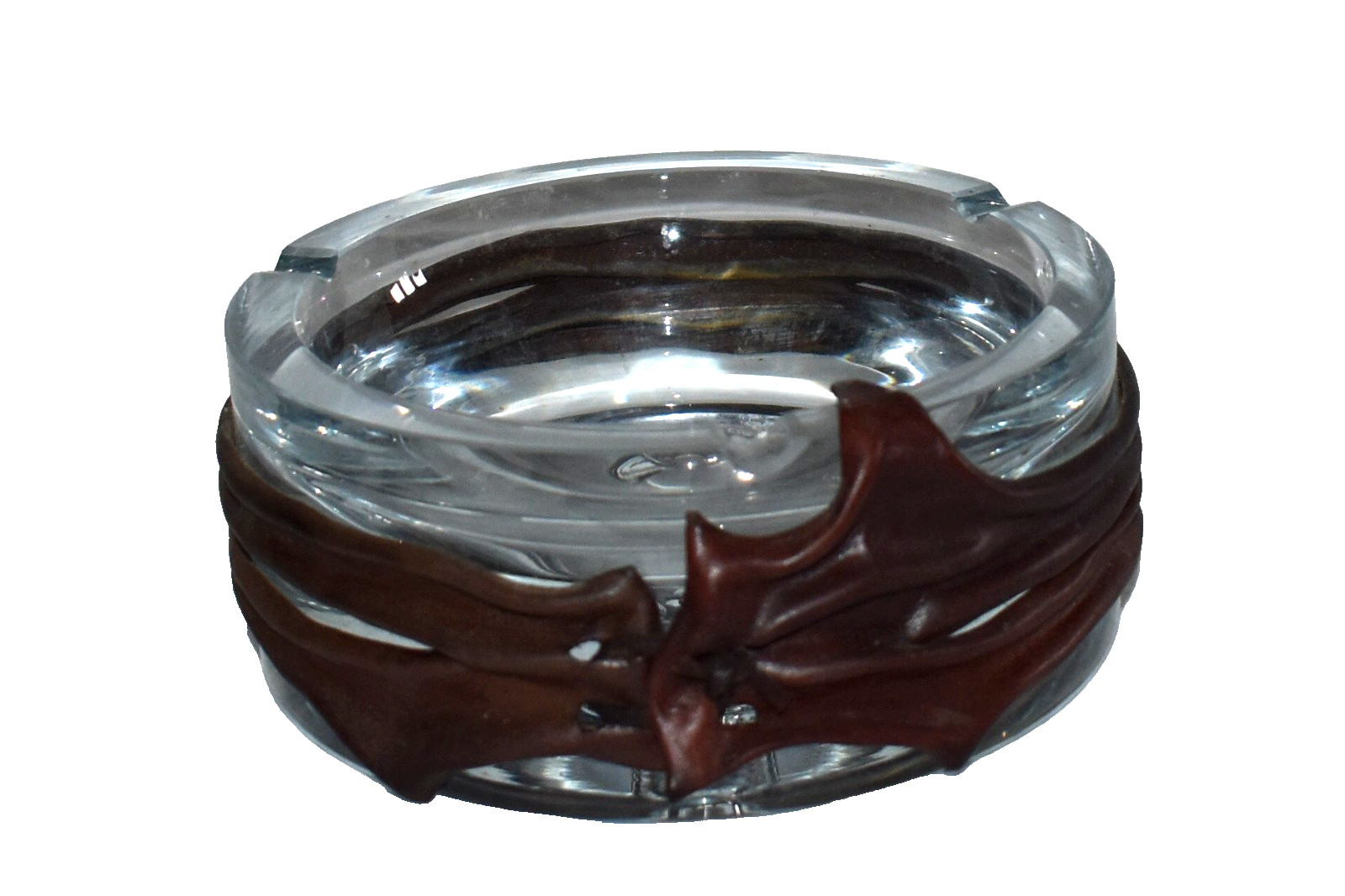 Vintage Brown Leather and Crystal Ashtray MCM Unsigned HEAVY Vintage Brown Leather and Crystal Ashtray MCM Unsigned HEAVY