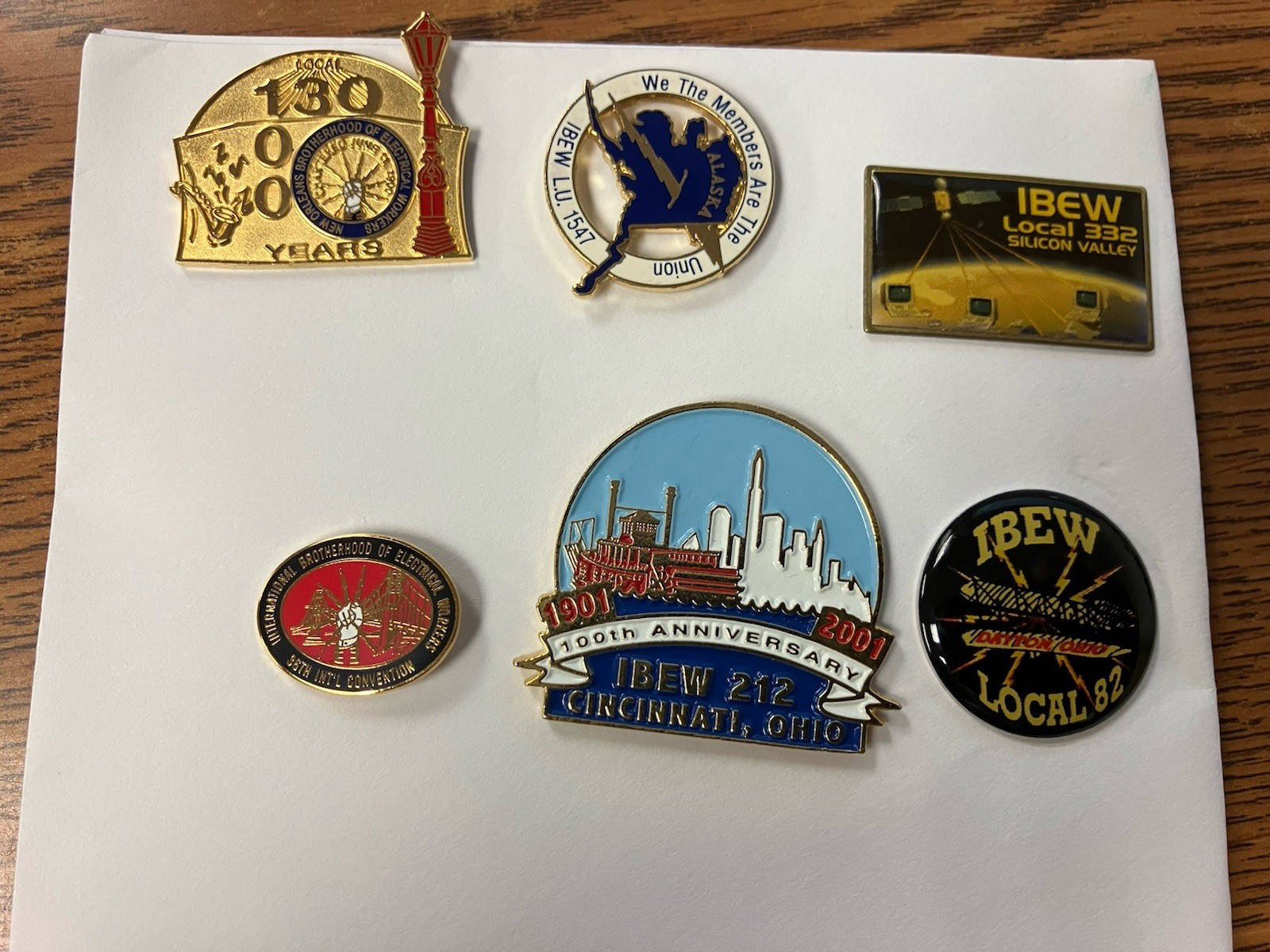 6x IBEW Local Union Lapel Hat Pins 130, 1547, 332, 212, 82, 36th Convention 6x IBEW Local Union Lapel Hat Pins 130, 1547, 332, 212, 82, 36th Convention