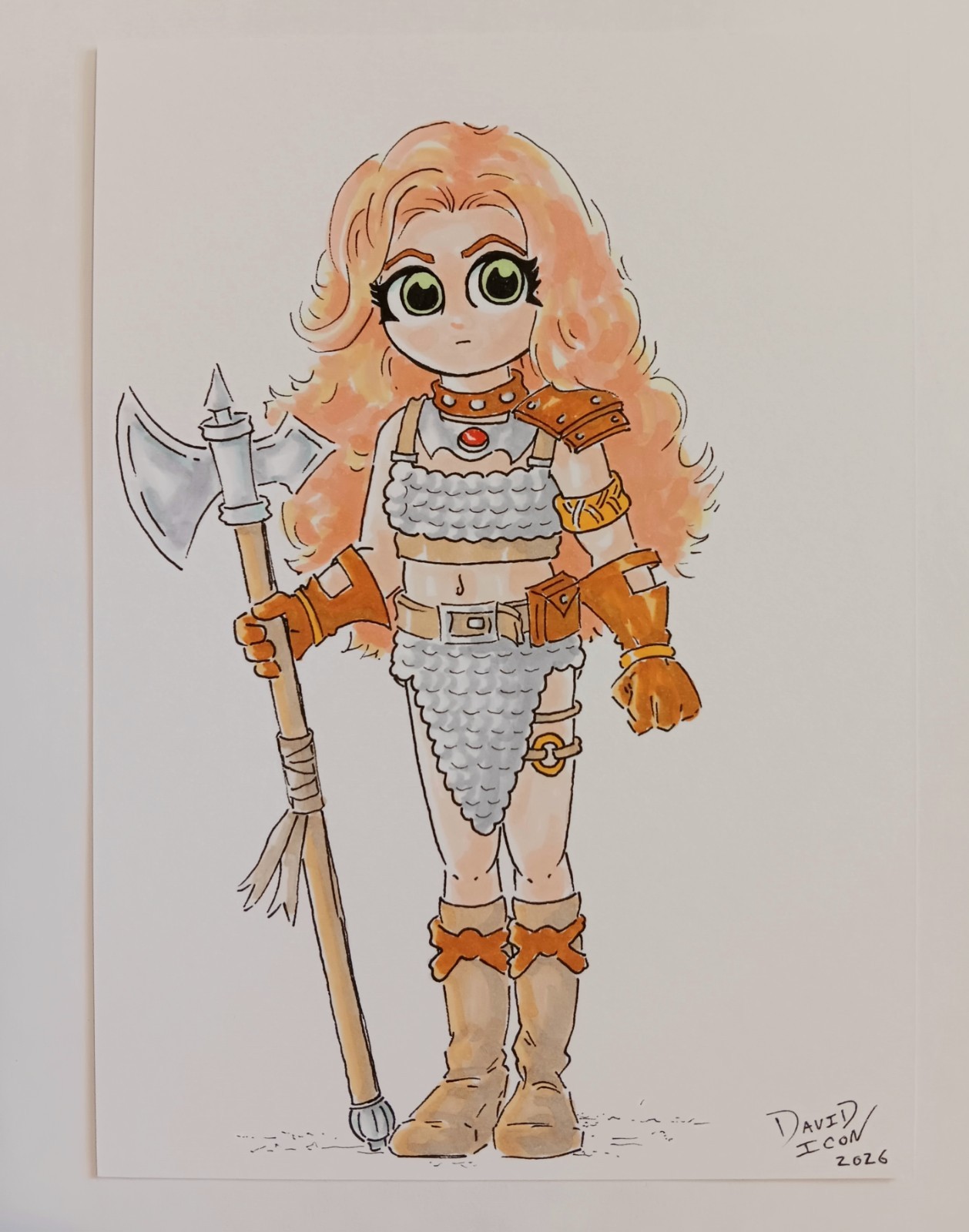 Original RED SONJA Illustration - 5 x 7 Comic Marker Drawing Sketch - David Icon