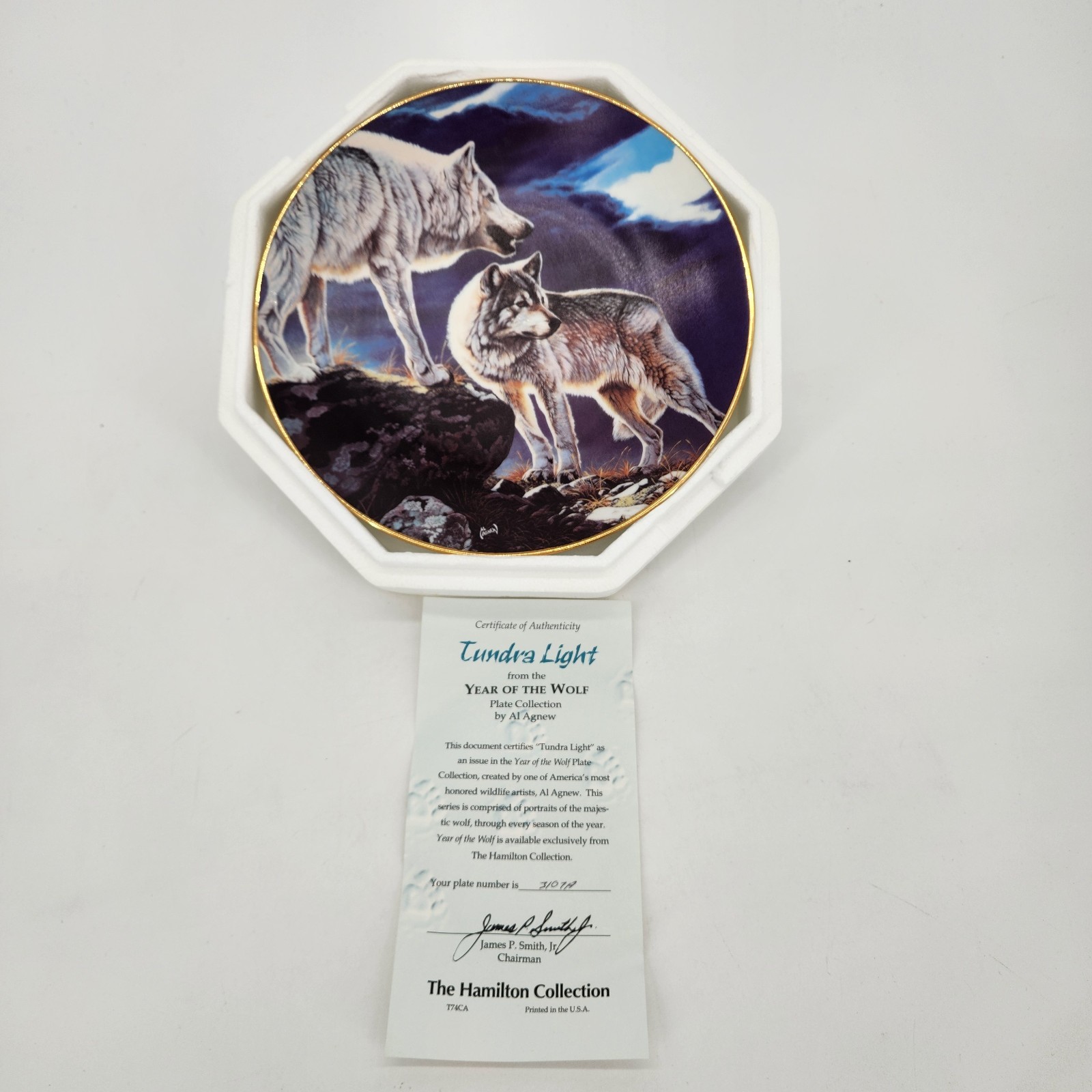 Al Agnew 1993 Year Of The Wolf Tundra Light Collectors Plate #3107A with COA