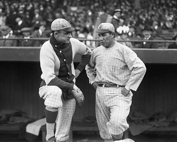 Boston MA as follows Rube Marquard Chief Meyers talking This s- 1916 Old Photo