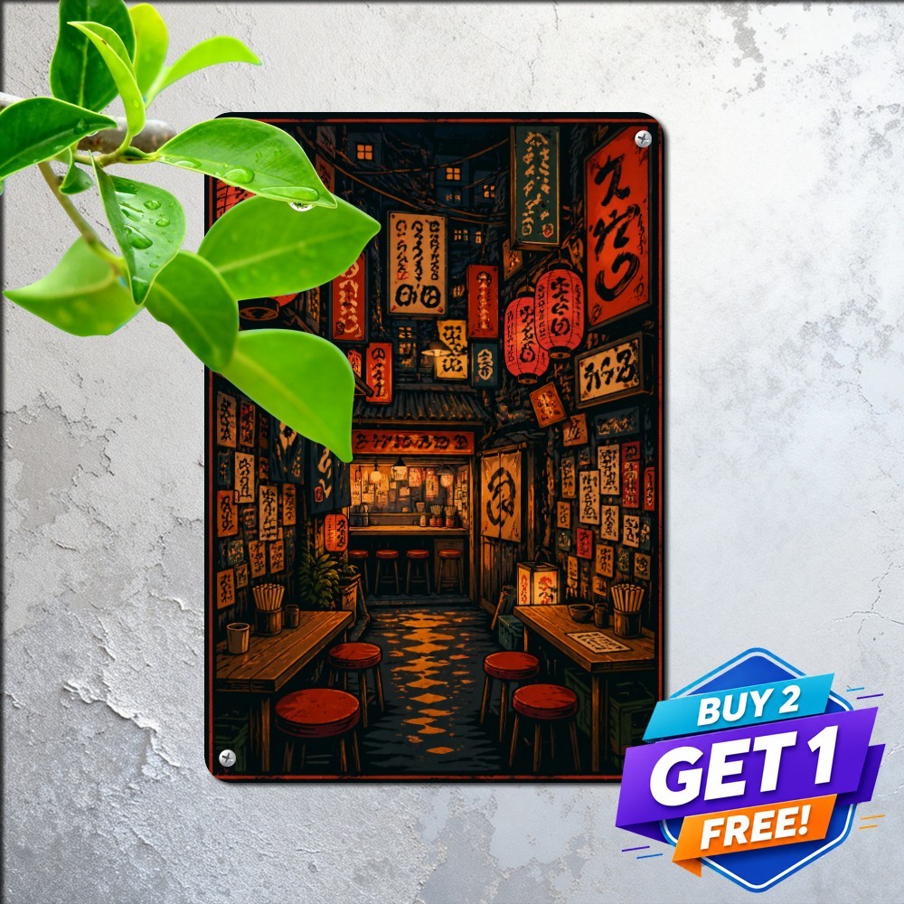 Japanese Restaurant Scene Retro Metal Tin Sign Kitchen Dining Wall Art