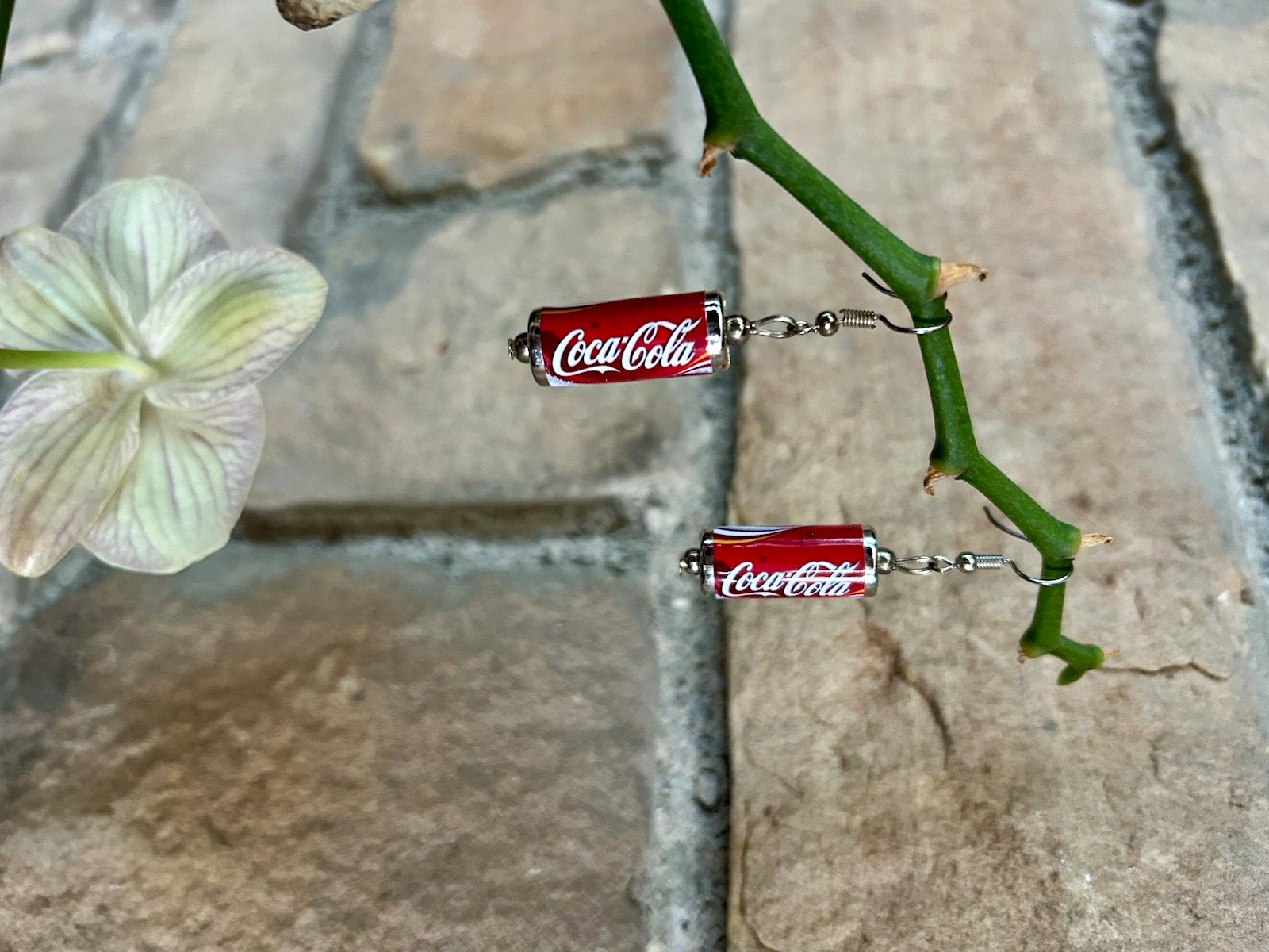 Vintage Coca-Cola Mini Soda Can Dangle Earrings Red Silver White Soda Theme