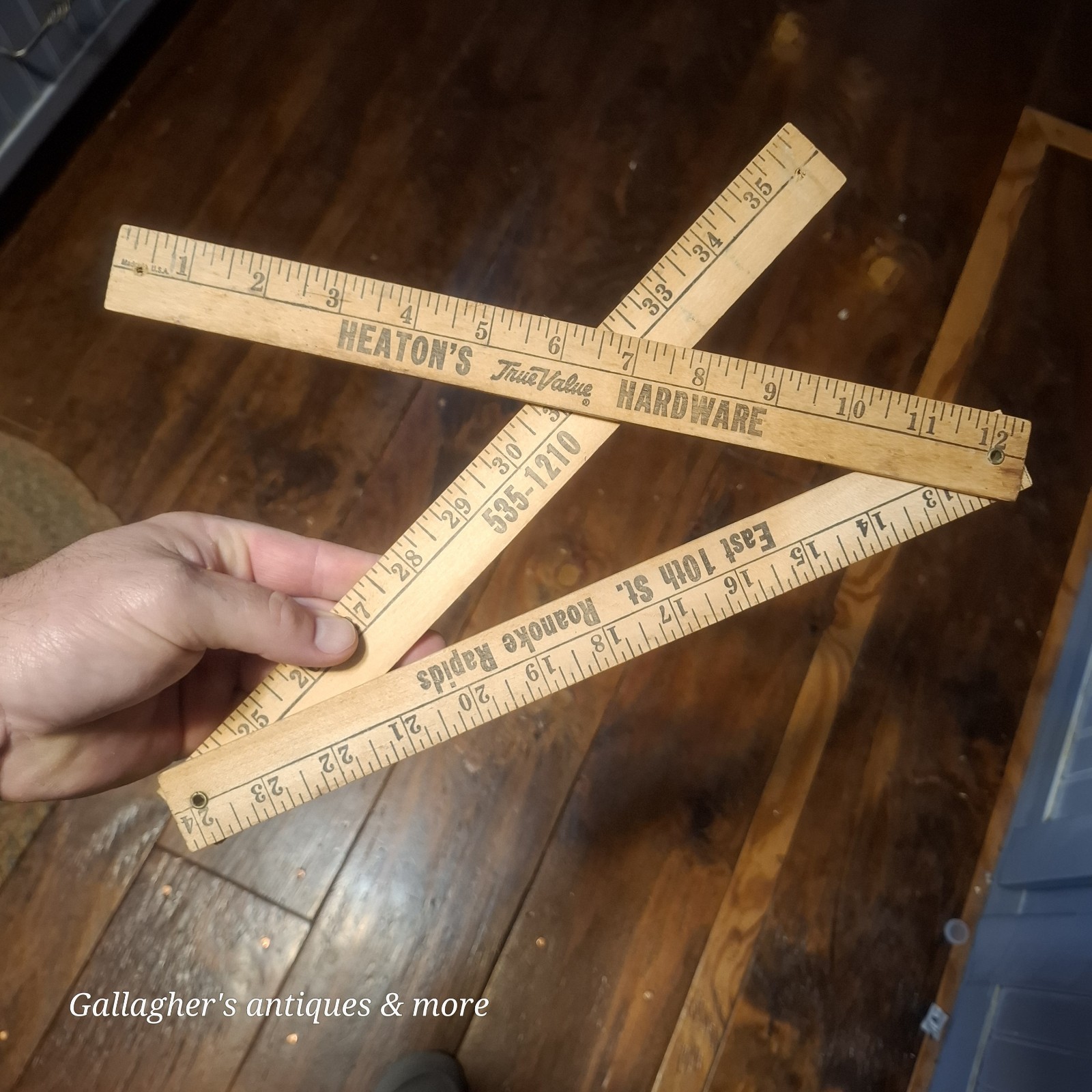 Vintage heaton's hardware Roanoke Rapids NC  Folding Wooden Yard Stick Ruler