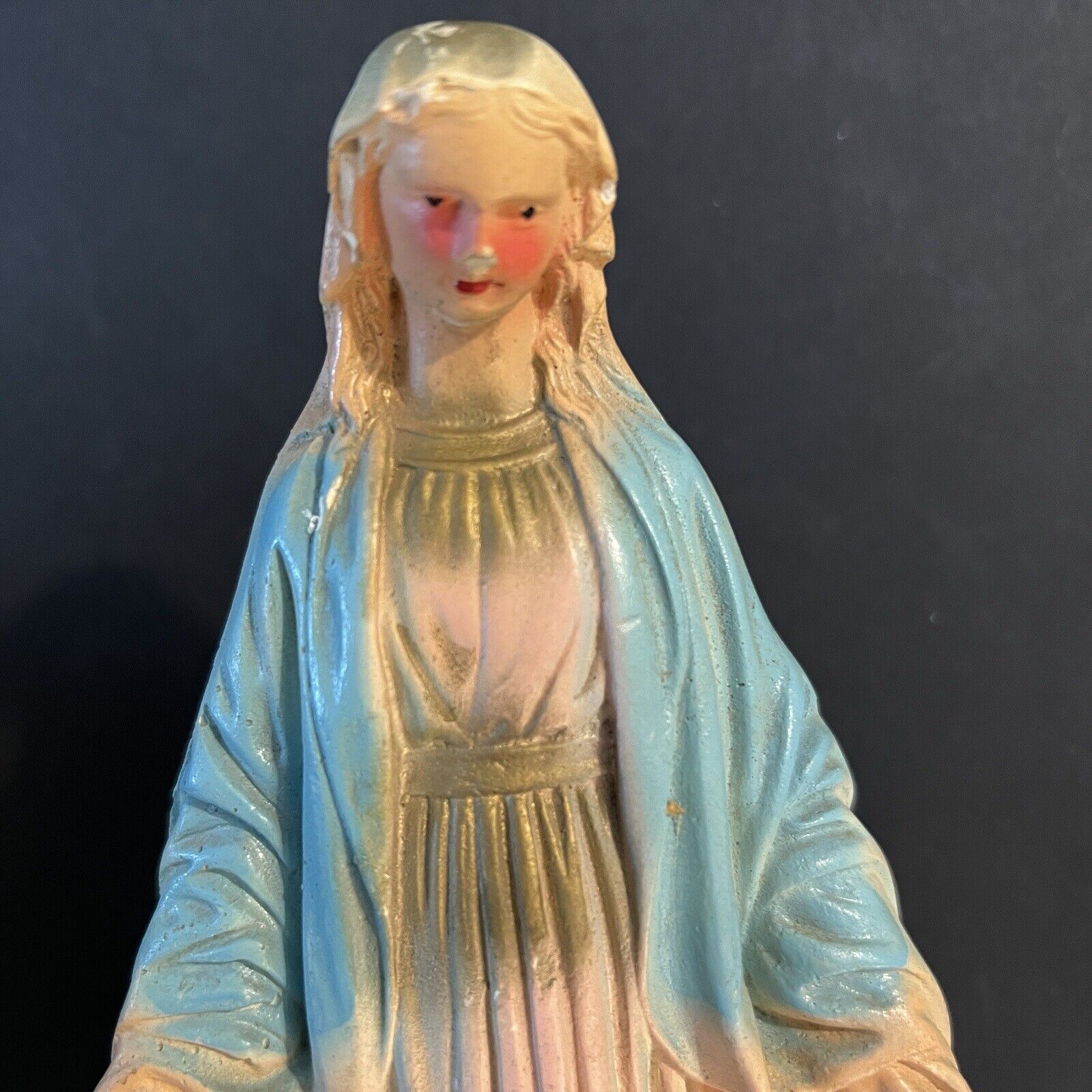 VTG Plaster Chalk Ware Blessed Mother Virgin Mary Statue 9