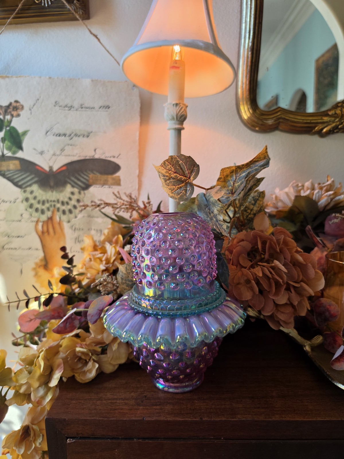 Fenton Fairy Lamp Three Peice Rose Magnolia Sea Mist (READ)