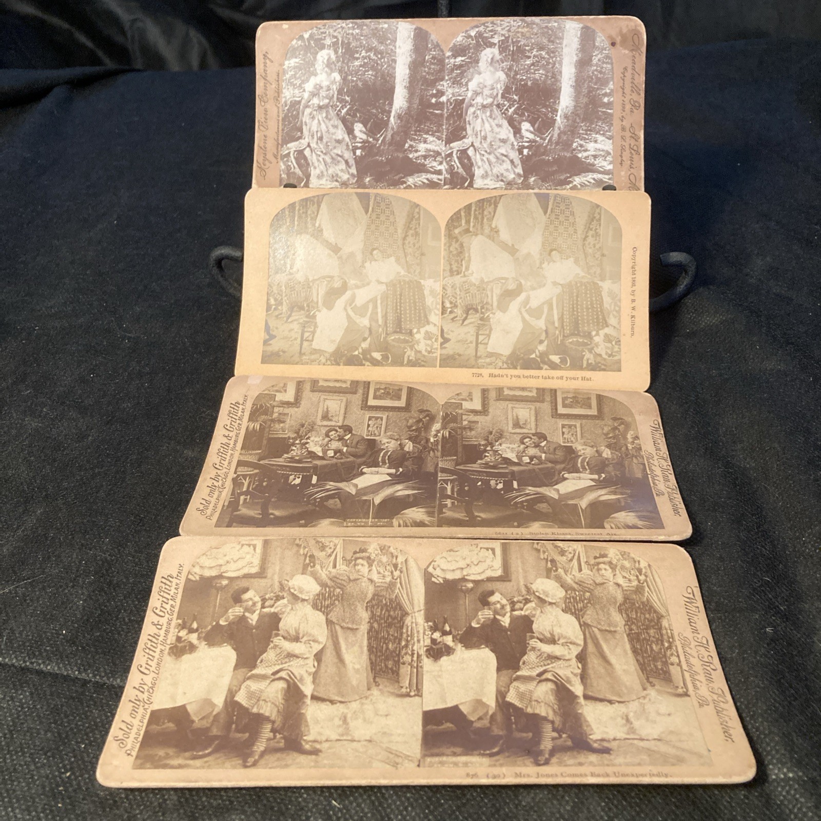 Lot of 4 Stereoview Cards Couples Lovers Humor 1890s copyrights