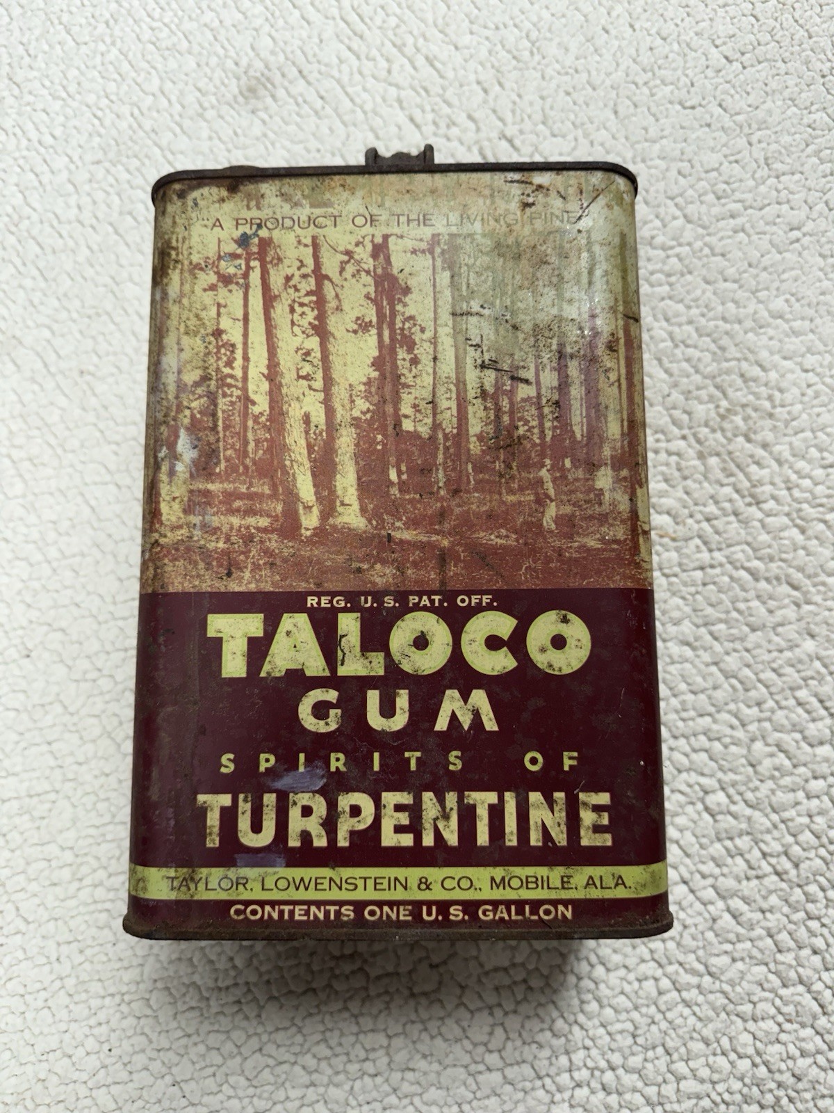Vintage Extremely RARE Taloco Gum Turpentine 1 GALLON Metal Can Mobile Ala 10\