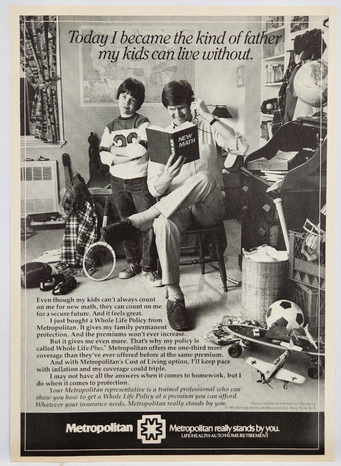 1981 Metropolitan Insurance Child Father Original Print Ad Retro 1980\'s
