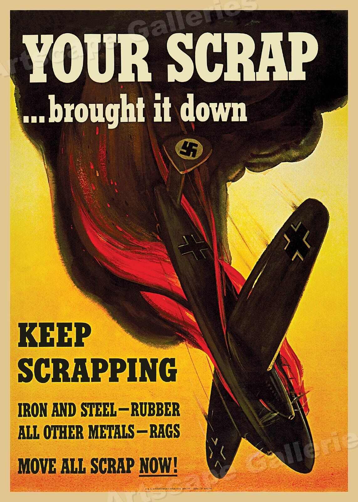 1940s Scrap Metal - Keep Scrapping World War 2 Recycling Poster - 16x20