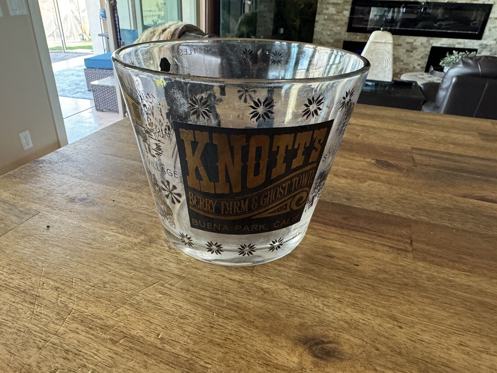 Vintage Knott's Berry Farm Gold Trim Haunted Glass Bowl Ice Rare