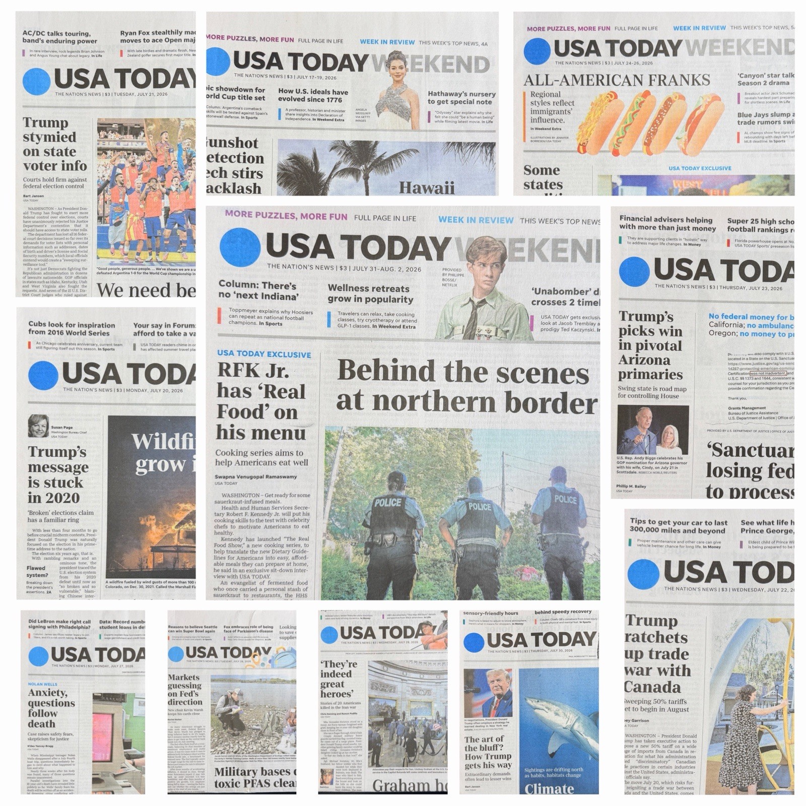 USA Today Newspapers Lot of 11 Papers July 17 - 31 - 2026 Issues Complete Unread
