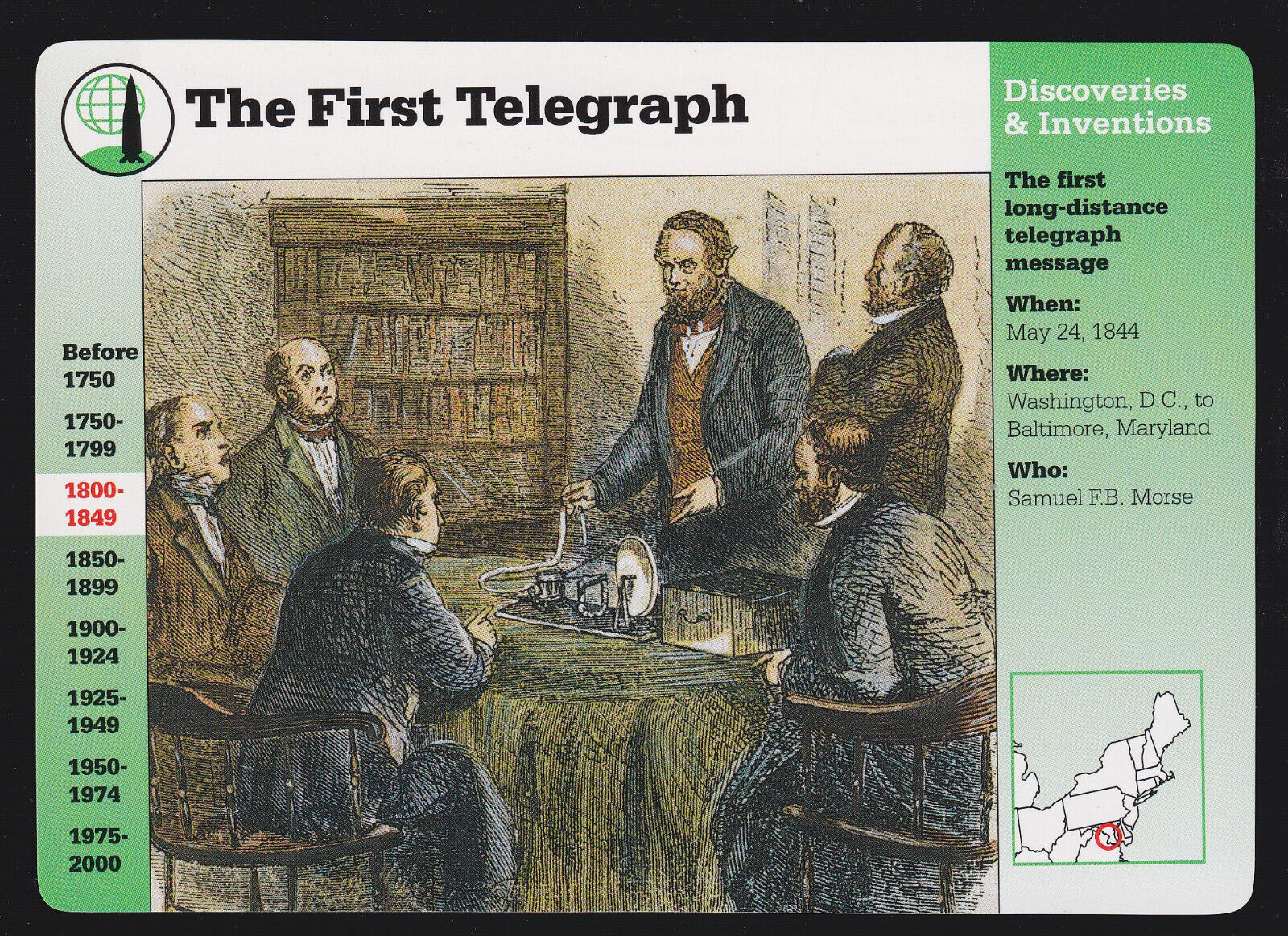 THE FIRST TELEGRAPH Samuel Morse Code Inventor '95 GROLIER STORY OF AMERICA CARD