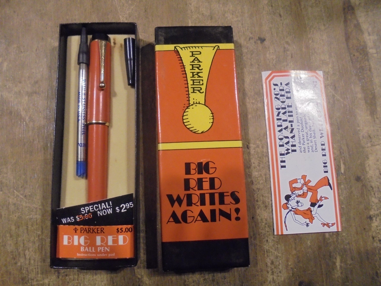 Vintage Parker Big Red Duofold Orange Ball Point Pen IN BOX